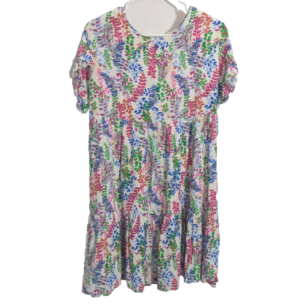 Vtg Lime & Chili White Floral Tiered Ruffle Babydoll Dress Medium E1 Cottage